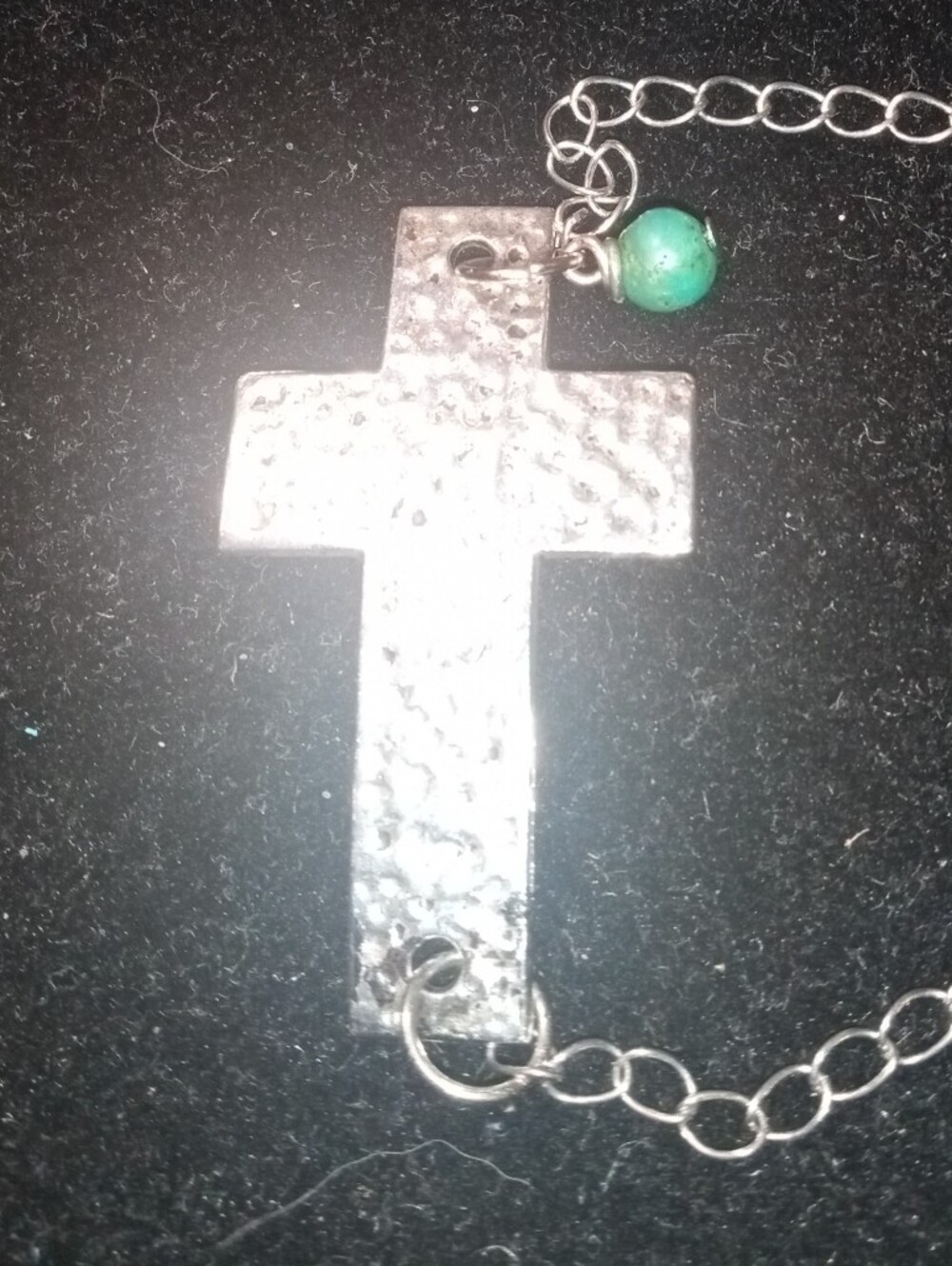 Silver Cross Anklet/Braceket with Green Bead Accent